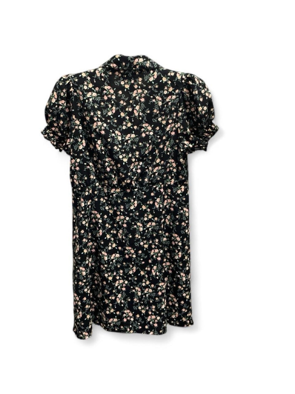 Love Tree Black Floral Short Sleeve Dress with Pink & Cream Blossoms